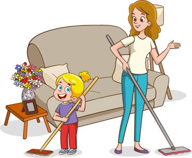 Aile işi. Aileler ve çocuklar at arabası taşıyıcılarını temizler