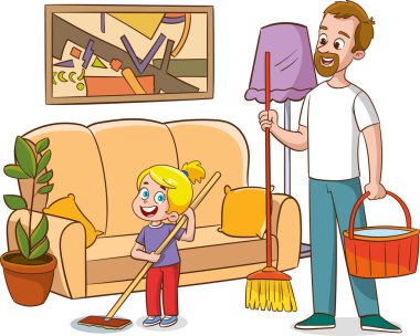 Aile işi. Aileler ve çocuklar at arabası taşıyıcılarını temizler