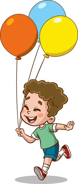 Kleiner Junge Mit Luftballons Auf Weißem Hintergrund Vektorillustration Einer Zeichentrickfigur — Stockvektor