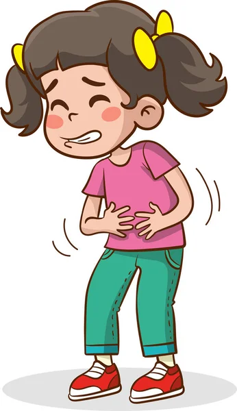 Illustration Eines Süßen Kleinen Mädchens Das Unter Bauchschmerzen Leidet — Stockvektor