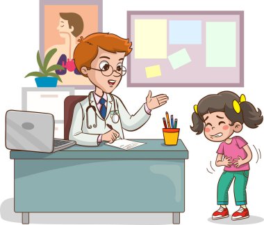 Doktor ve hasta çocuklar vektör çiziminden bahsediyorlar