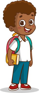 Sırt çantası olan tatlı bir okul çocuğu. Vektör illüstrasyonu.