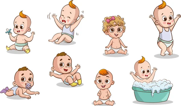 Cartoon Baby Met Verschillende Poses Vector Clip Art Illustratie — Stockvector