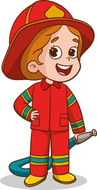 Illustration of a Little Firefighter Girl Wearing a Fire Suit clipart