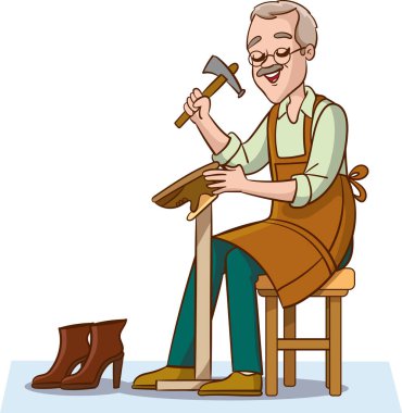 Cobbler old man with hammer in hand. Vector illustration of a cartoon character. clipart