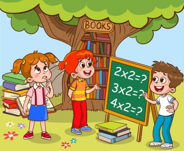 Book reader, cute woodland life and back to school classy vector scene.Books day, outdoor library for smart animals and children. clipart