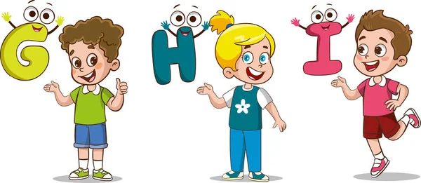 Onderwijs Concept Geletterdheid Leren Vector Illustratie Met Cartoon Characters Alfabet — Stockvector