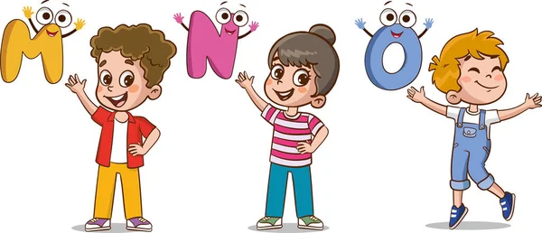 Onderwijs Concept Geletterdheid Leren Vector Illustratie Met Cartoon Characters Alfabet — Stockvector