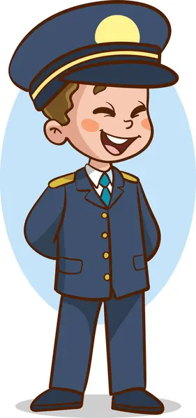 Vector Illustration Little Kid Wearing Pilot Uniform — Stock Vector