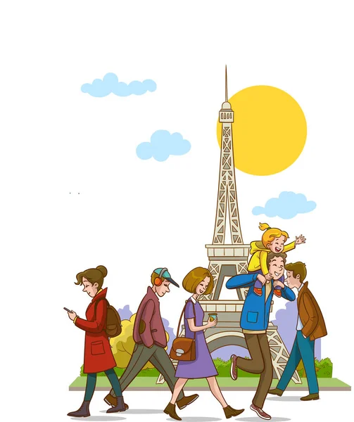 Illustrazione Vettoriale Dei Francesi Che Camminano Strada — Vettoriale Stock