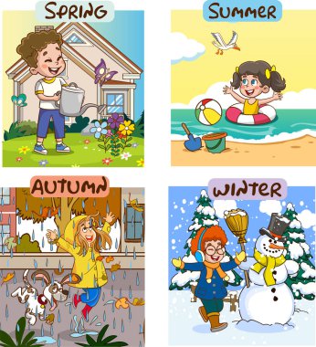 Dört mevsimin vektör illüstrasyonu