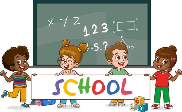 Wektorowa Ilustracja Koncepcji Edukacji Zabawnym Dzieckiem Szkole — Wektor stockowy
