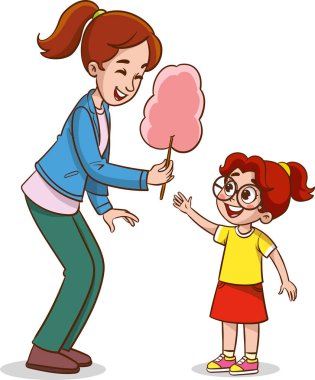 Anne ve çocuğun seyahatlerinin vektör çizimi. Anne ve çocuğun birlikte zaman geçirmesi.