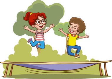 Trambolinde zıplayan çocukların vektör çizimi