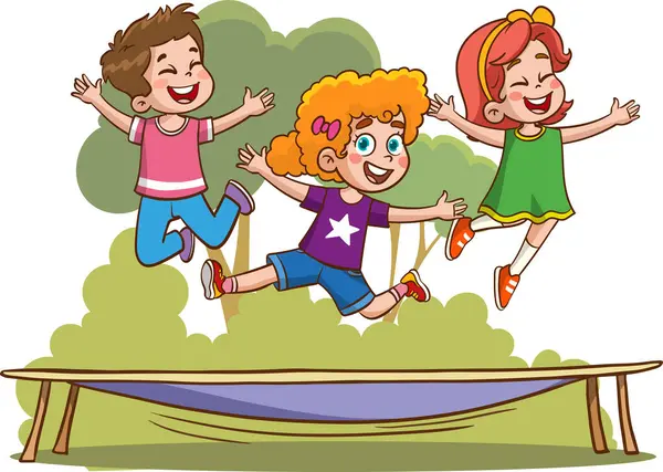 Trambolinde zıplayan çocukların vektör çizimi