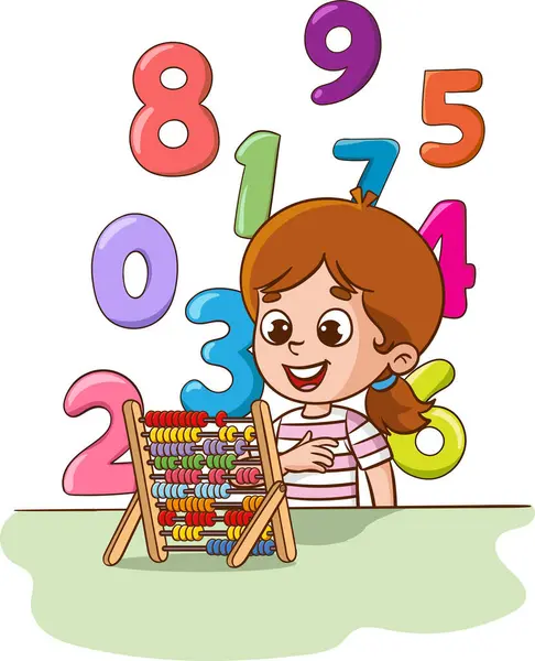 Boy Abacus Numbers Vector Illustration Child Learning Math — Stock Vector