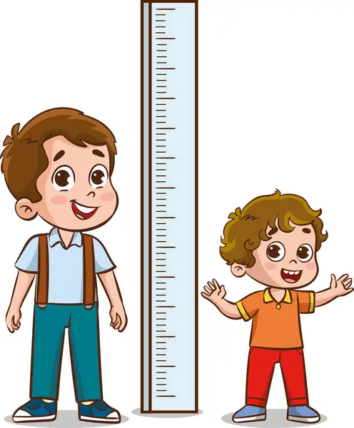Ilustrație Vectorială Copiilor Măsoară Înălțimea Pentru Crește Progresul — Vector de stoc