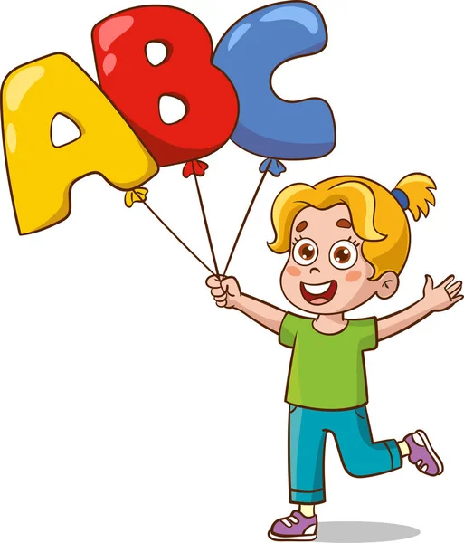 Cartoon Vector Illustration Boy Holding Colorful Balloon Abc Letter — Stock Vector