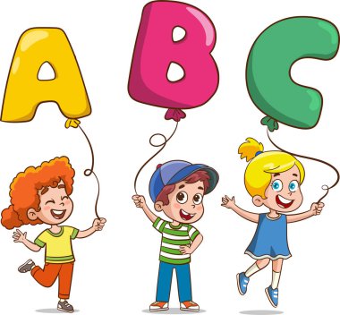 ABC Harfi ile Çocuk Tutan Renkli Balon Çizgi Filmi