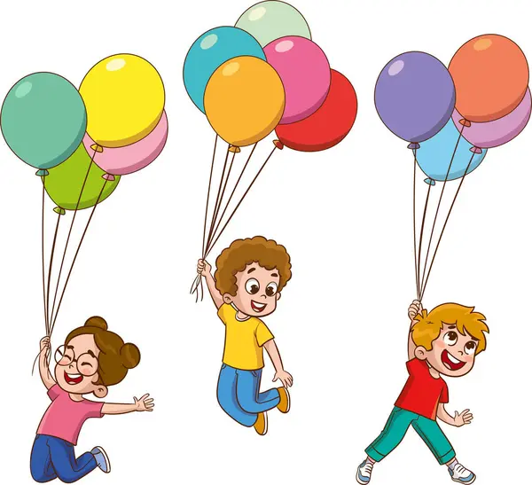 孩子们玩气球的矢量图解 — 图库矢量图片