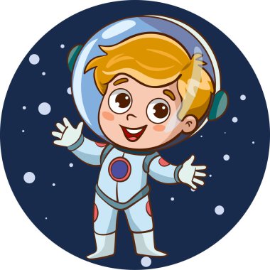 Çocuk astronotun vektör çizimi uzayda mutlu hissediyor