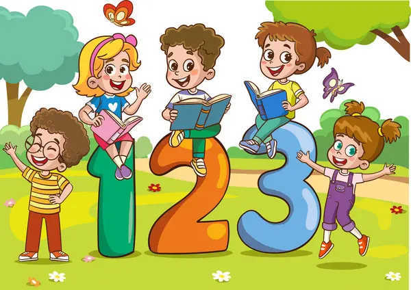 Διανυσματική Απεικόνιση Των Παιδιών Κινουμένων Σχεδίων 123 Αριθμούς — Διανυσματικό Αρχείο