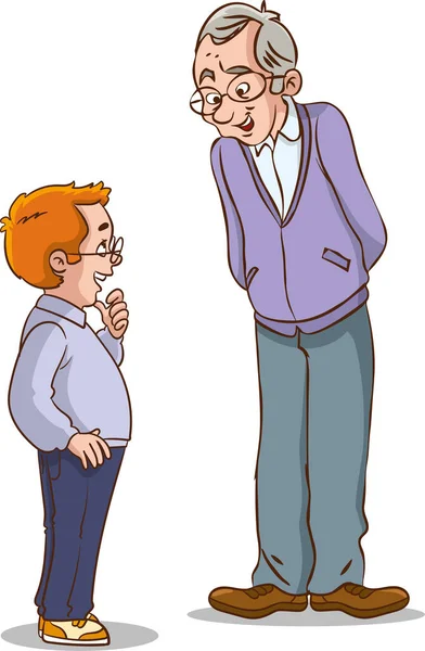 Grandfather Grandchild Standing Together Talking Vector Illustration — Stock Vector
