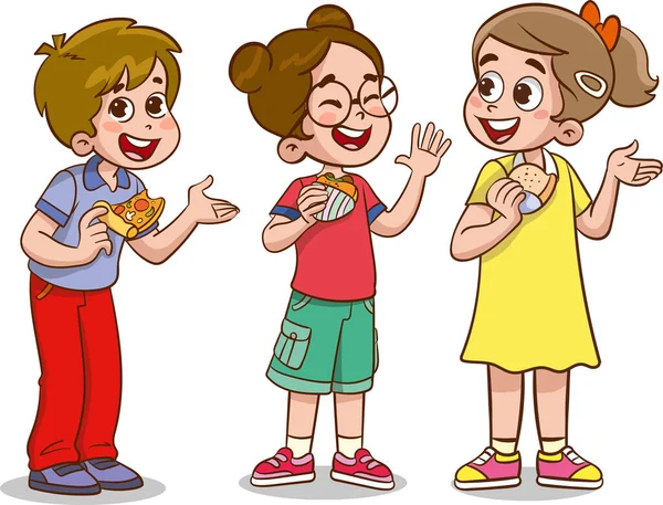 Sandviç yiyen çocukların vektör çizimi.
