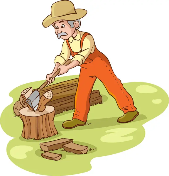 Lumberjack Chopping Wood Axe Colorful Character Vector Illustration — Stock Vector