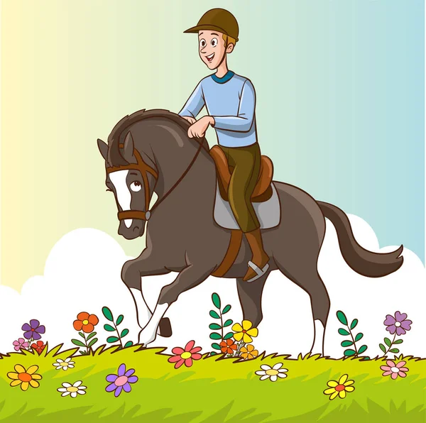 Wektor Ilustracja Treningu Jeździeckiego Koniach Jeździeckich Osoba Jeżdżąca Konno — Wektor stockowy