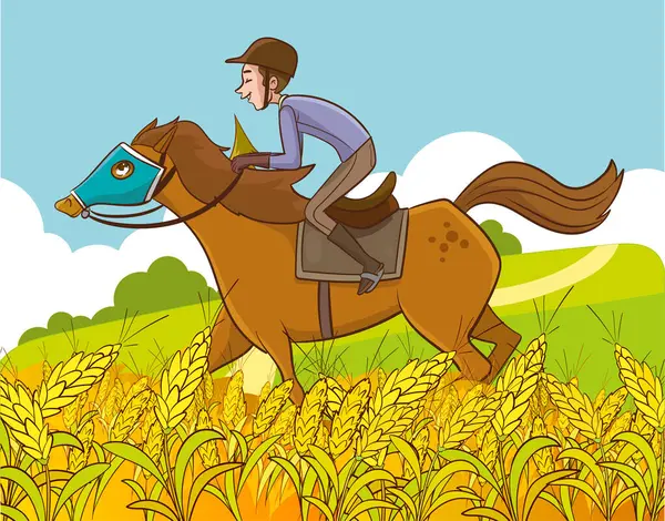 Vector Illustration Equestrian Sport Training Horseback Ride Person Riding Horses — Stock Vector