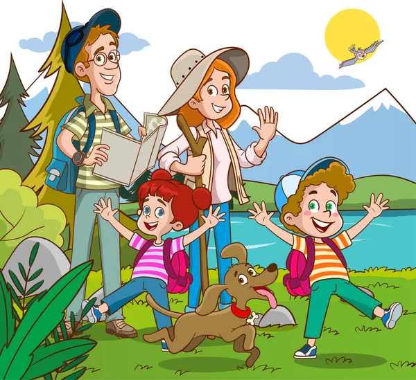 Vector Illustration Children Education Scout Students Camping Students Studying Teacher — Stock Vector
