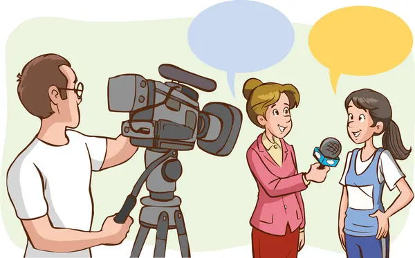 Journalist Cameraman Interviewing People — Stock Vector