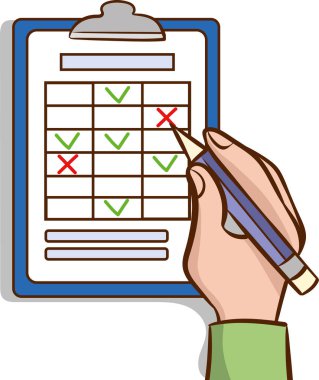 Elleri elinde kalemle pano tutuyordu. Kontrol listesi panosu elinde