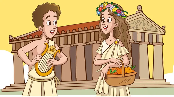 Ancient Greek Roman Men Women Speaking Vector Illustration — Stock Vector