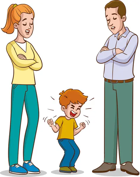 Föräldrar Och Barn Som Har Ett Gräl Vektor Illustration Tecknad — Stock vektor
