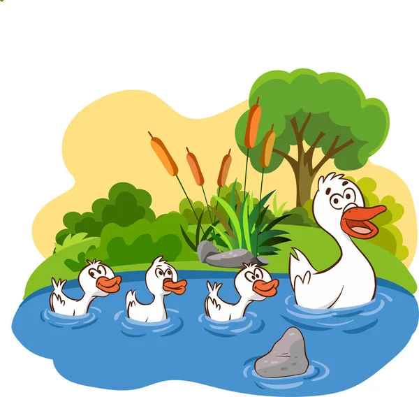 Vector Illustration Duck Family — Stock Vector