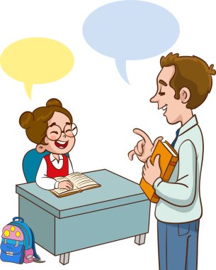 Sınıfta Öğretmen Öğretimi.Öğretmen ve öğrencilerle sınıf. Çocuk erkek ve kız öğrenme mutlu olmak oturuyor.