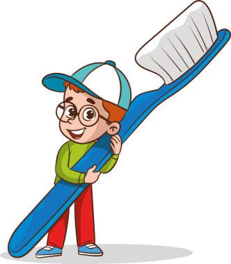 Çizgi film Karakteri ile Diş Fırçalama Vektörü