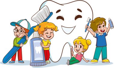 Çizgi film Karakteri ile Diş Fırçalama Vektörü