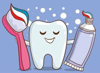 Çizgi film Karakteri ile Diş Fırçalama Vektörü