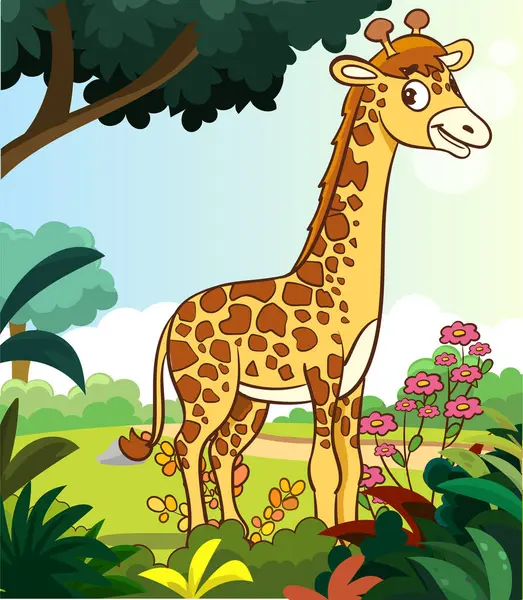 Vektor Illustration Giraffe Tecknad Maskot Tecken Vit Bakgrund — Stock vektor