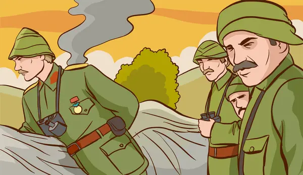 Vektorillustrasjon Soldater Den Andre Verdenskrig Tegninger Mustafa Kemal Ataturk Militær – stockvektor