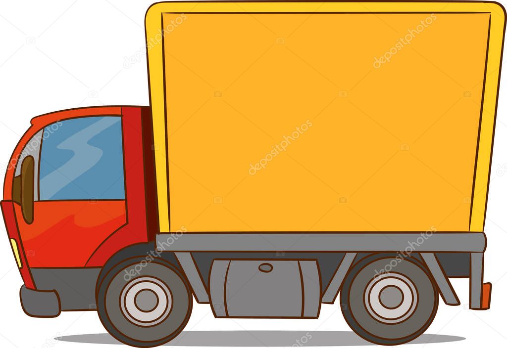 Cartoon fast delivery truck icon isolated on white background. Vector illustration. Flat design.