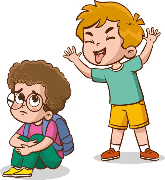 Vector Illustration Angry Kids Bullying Weak Peers Kids Being Bullied — Stock Vector