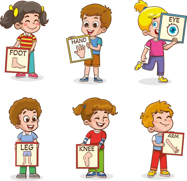 Vektor Illustration Små Barn Som Håller Kort Sinnen Vektor Illustration — Stock vektor
