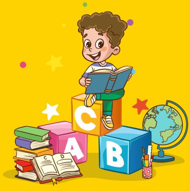  Mutlu Çocuk Çalışmaları ve Öğrenimi. Çocuk Eğitiminin Vektör İllüzyonu