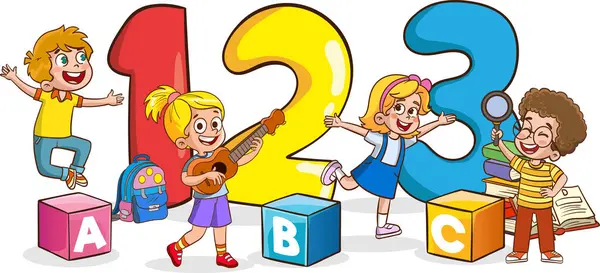 Vektor Illustration Modern Bok För Barn Utbildning Happy Cute Cartoon Royaltyfria Stockvektorer