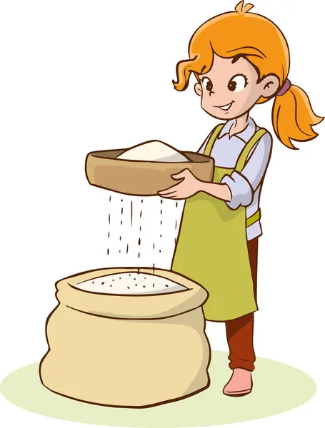Vector Illustration Girl Sifting Flour Vektorgrafik