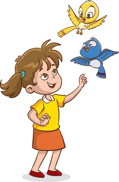 Bambini Divertono Con Gli Uccelli Illustrazione Vettoriale Con Bambini Carini Vettoriale Stock